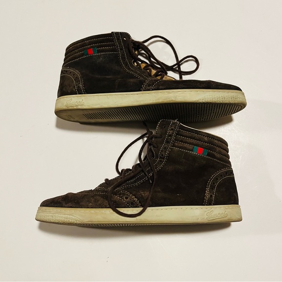 Gucci Men’s Classic Brown Suede Brogue Trainer High Top Sneakers Size 7.5G - Picture 4 of 8